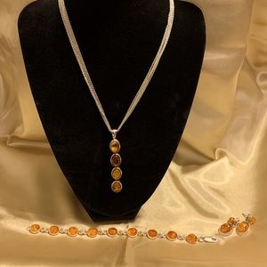 Amber necklace, bracelet & earrings SS925